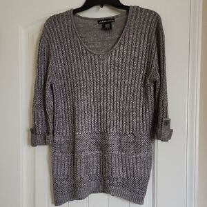 Alia Silver-Gray Metallic V-Neck Sweater